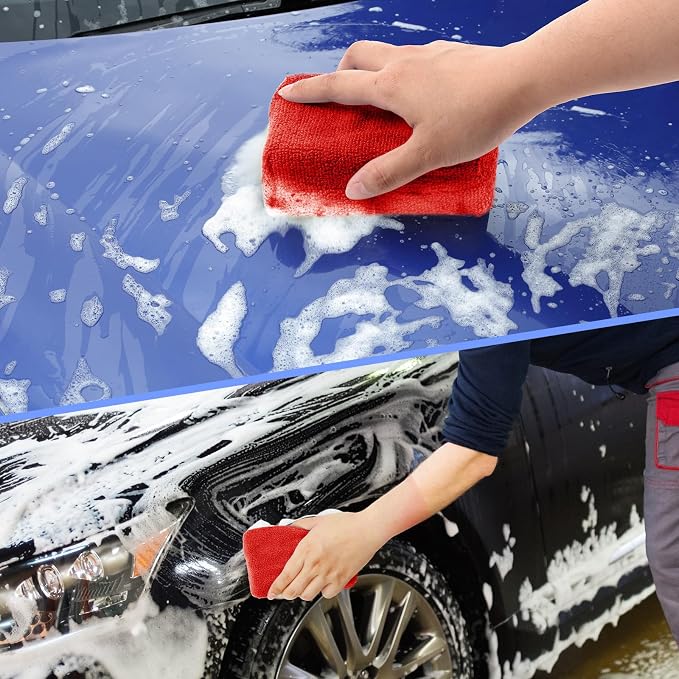 12 Pack Microfiber Applicator Pad Microfiber Sponge for Car Include Round Wax Microfiber Applicator Rectangle Car Drying Towel Exterior Auto Detailing Kit for Cleaning (Red)