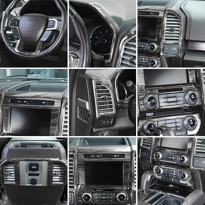 JeCar 16pcs Black Wood Grain Interior Trim Kit for 2015-2020 Ford F150 Interior Accessories