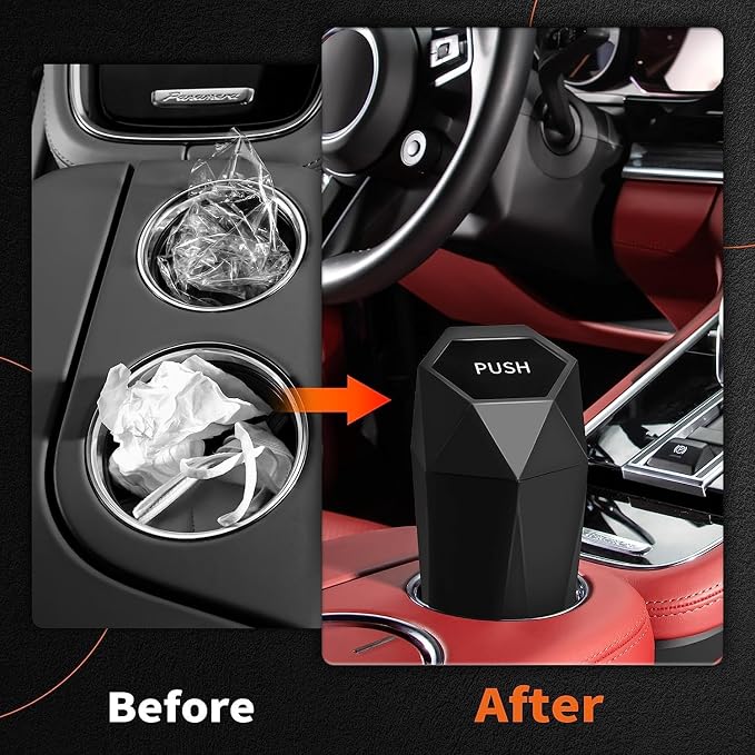 HOTOR Car Trash Can with Lid - 1 Pack, Mini Essential Car Accessories for Interior, Leakproof Car Garbage Can with 15 Attached Trash Bags, Multipurpose Car Organizers and Storage,Black