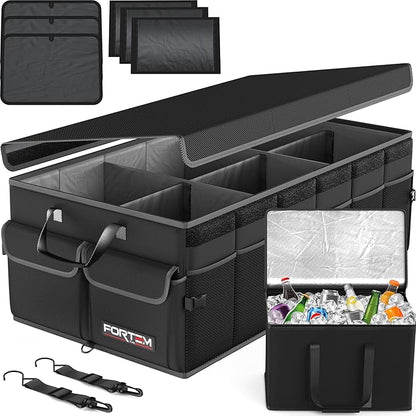 FORTEM Trunk Organizer with Cooler For SUV Car Trunk, Foldable Storage, Car Accessories for Women Men, Collapsible Bag, 600D Oxford, Non Slip Bottom, Straps, Soft Cover (105L)