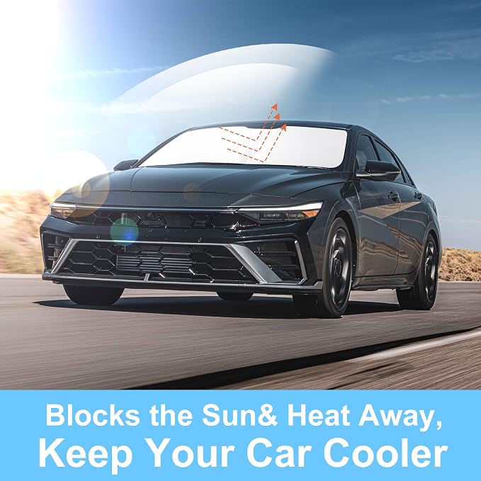 TINGLU Sun Shade for Hyundai Elantra 2021-2024 2025 2026 Accessories Windshield Sun Shade Window Shade UV Rays Protection Sun Visor Cover with Steering Wheel Sunshade Storage Bag