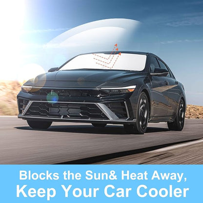 TINGLU Sun Shade for Hyundai Elantra 2021-2024 2025 2026 Accessories Windshield Sun Shade Window Shade UV Rays Protection Sun Visor Cover with Steering Wheel Sunshade Storage Bag