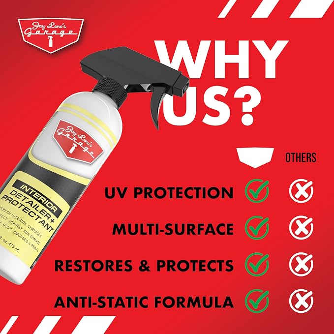 Jay Leno's Garage Interior Detailer & Protectant – Car Interior Cleaner Spray for Dash, Leather Seats & More – Auto Interior Cleaner, Auto Detailing Solution, Inside Car Cleaning Product (16 oz)