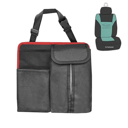 FH Group Hanging Car Organizer with Tissue Holder, RED Car Back Seat Organizer,E-Z Travel Organizer,Toys Car Storage Organizer, Kids Travel Storage for Baby Wipes, Food Holder Organizer