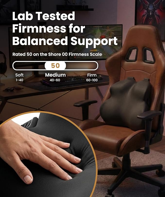 Elevate Series by Everlasting Comfort Lumbar Support Pillow for Office Chair - Memory Foam Back Cushion for Car Seat - Promotes Better Posture, Back Pain Relief - Ideal for Gaming and Desk Chairs