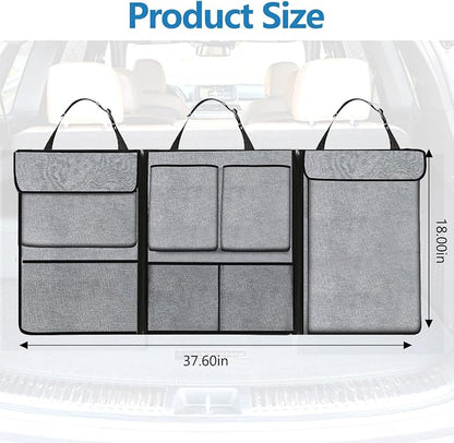 Hovom Car Trunk Organizer, Large Capacity Trunk Organizer for SUV, Detachable Vehicle Seat Back Hanging Storage Organizer with Zippers, Waterproof Car Storage Bag with 7 Pockets (Gray)