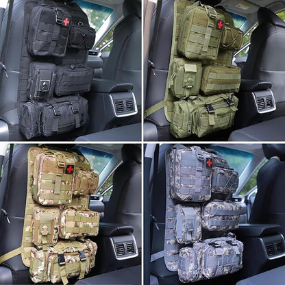 BXBXHD 6 Pack Tactical Truck Organizer Back Seat Storage Car Seat Storage Bag Molle Panels for vehicles, Car and SUV with Lots of Handy Compartments (Khaki)