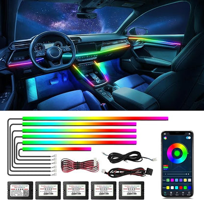 Dreamcolor Acrylic Car Lights, 6 in 1 LED Strip Lights with APP Control and 213 Color Modes, Decorative Lights, Neon Ambient Lighting Kits
