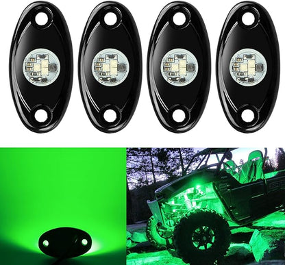 4 Pods LED Rock Lights, Ampper Waterproof LED Neon Underglow Light for Car Truck ATV UTV SUV Offroad Boat Underbody Glow Trail Rig Lamp (Green)