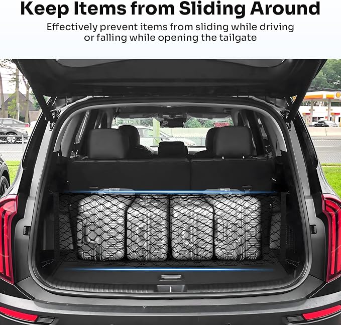 Canvcle Trunk Cargo Net for 2020-2026 Kia Telluride Accessories Envelope Style Mesh Trunk Net Organizer and Storage Stretchable Adjustable Elastic Nylon Rear Cargo Netting with Hooks