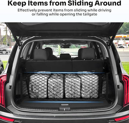 Canvcle Trunk Cargo Net for 2020-2026 Kia Telluride Accessories Envelope Style Mesh Trunk Net Organizer and Storage Stretchable Adjustable Elastic Nylon Rear Cargo Netting with Hooks