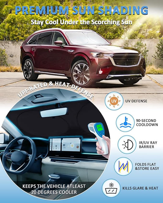 Sun Shade for CX9 Windshield Sunshade Custom Fit Mazda CX-9 2016-2025 CX9 Accessories Foldable Front Window Cover UV Bloker Sun Visor Sunscreen Protector