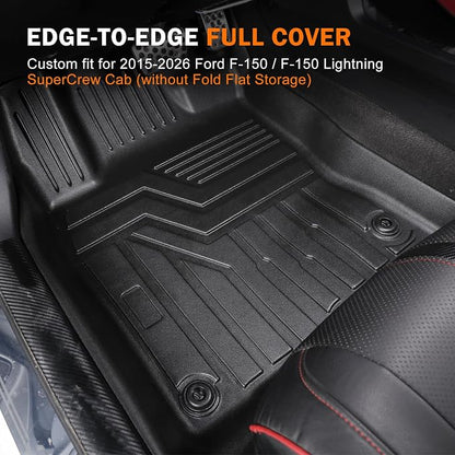 KUST Floor Mats for 2015-2026 Ford F-150/F150 Lightning SuperCrew Cab (Only for Rear Seat Without Under-Seat Fold Flat Storage), All Weather Car Mats for F150 Accessories TPE Rubber Raised Edge