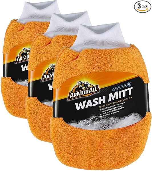Armor All Microfiber Car Wash Mitts, Truck & Motorcycle Wash Supplies (Pack of 3)