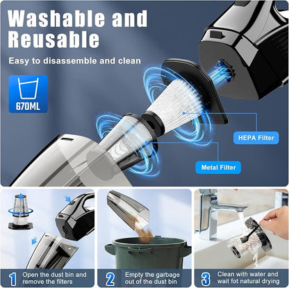 Upbooz Handheld Vacuum Cordless Rechargeable Portable Car Vacuum, 7500Pa Powerful Suction Mini Hand Held Vacuum, 670ML Cup Lightweight Small Vacuum Cleaner for Car/Office/Home, Pet Hair