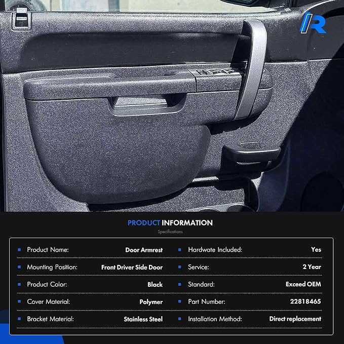 22818465 Front Left Driver Side Armrest Repair Kit Fit for Chevy Silverado 1500 2500HD 3500HD 2010-2014 For GMC Sierra 1500 2500 HD 3500 HD 2010-2014 Door Panel with Release Handle Below Armrest Black