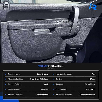 22818465 Front Left Driver Side Armrest Repair Kit Fit for Chevy Silverado 1500 2500HD 3500HD 2010-2014 For GMC Sierra 1500 2500 HD 3500 HD 2010-2014 Door Panel with Release Handle Below Armrest Black