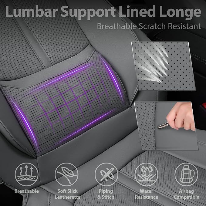 CAR PASS Nappa Leather Seat Covers Full Set, 3D Foam Faux Leather Car Seat Covers with Lumbar Support, Water Resistant Grey Seat Covers Car seat Cover Universal Fit for Cars SUV Truck Vehicles, Gray
