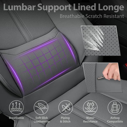 CAR PASS Nappa Leather Seat Covers Full Set, 3D Foam Faux Leather Car Seat Covers with Lumbar Support, Water Resistant Grey Seat Covers Car seat Cover Universal Fit for Cars SUV Truck Vehicles, Gray