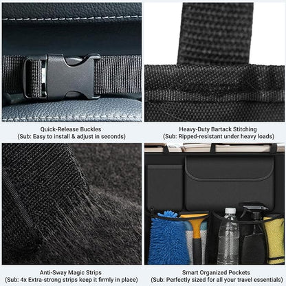 Car Trunk Organizer, Large Capacity Backseat Trunk Storage Organizer with 8 Pockets, Foldable SUV Cargo Organizer for SUV, Truck, Van & MPV, Black