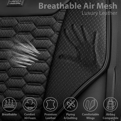 CAR PASS 3D Foam Mesh Leather Car Seat Covers Full Set,Breathable Mesh Faux Leather Seat Covers for Car,Universal Fit for SUV Truck Sedan Automotive, Armrest Airbag Compatible,Black