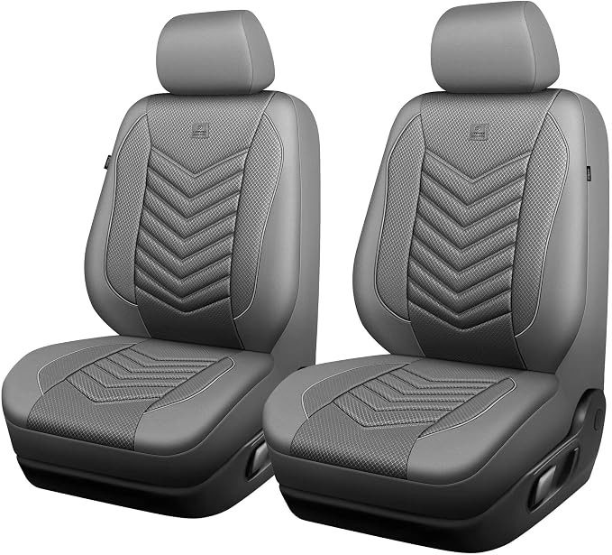 CAR PASS 3D Foam Mesh Leather seat Covers Front Seats, Grey Breathable Front Seat Cover for Cars, Comfortable Universal Fit for SUV Truck Sedan Automotive Anti-Slip Airbag Compatible, Pure Gray