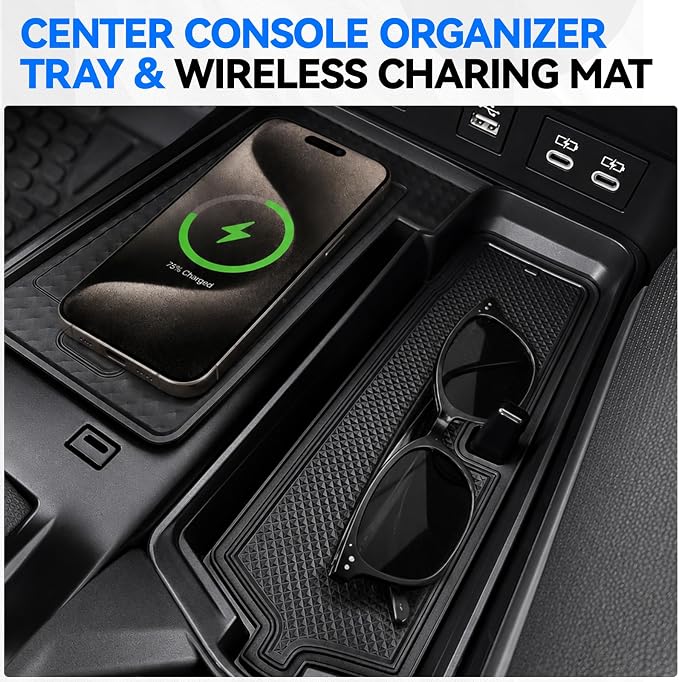 ELECFRESH 4PCS Center Console Organizer Tray for 2025 2026 Toyota Camry Accessories, Armrest Storage Box, Cup Holder, Wireless Charging Mat for Toyota Camry