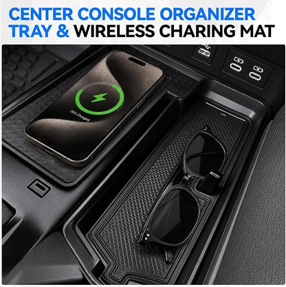 ELECFRESH 4PCS Center Console Organizer Tray for 2025 2026 Toyota Camry Accessories, Armrest Storage Box, Cup Holder, Wireless Charging Mat for Toyota Camry