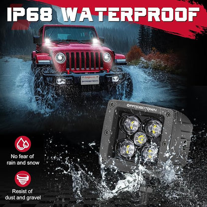 OFFROADTOWN LED Cubes 3" 100W CREE LED Pods with Wiring Harness and Black Cover Spot Off Road Driving Lights Ditch Light Fog Light for Trucks Pickup Motorcycle UTV ATV SUV Boat