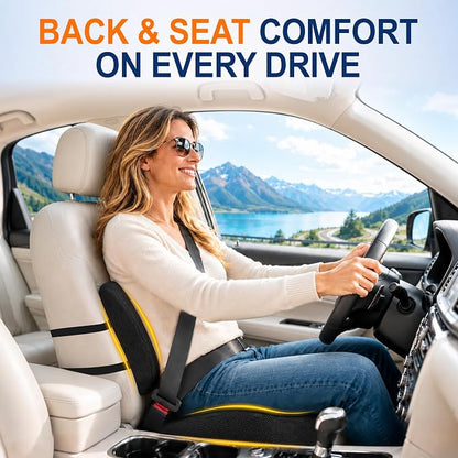 Allaboutsla Seat Cushion & Lumbar Support Pillow Set: Ergonomic Memory Foam Seat Cushion and Back Support for Pain Relief, Butt Cushions and Lumbar Pillow for Car, Office Chair, Gaming - Black