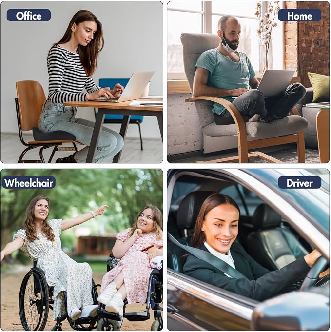 Car Seat Cushion, Ergonomic Memory Foam Car Seat Pad for Sciatica Pain Relief, Larger Driving Seat Cushion for Car Short Drivers on Long Drives - Butt Cushion for Car,Truck, Office - Black
