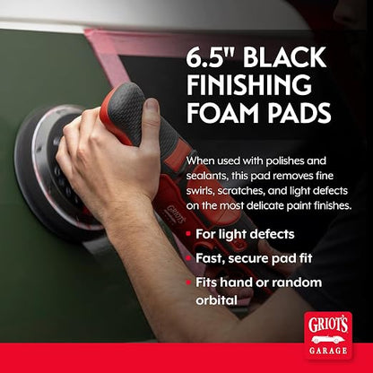 Griot's Garage 6.5" Black Foam Finishing Pads for Car Polishing and Detailing, Buffing Pads for Paint Correction and Sealant Application, 10619, Set of 2