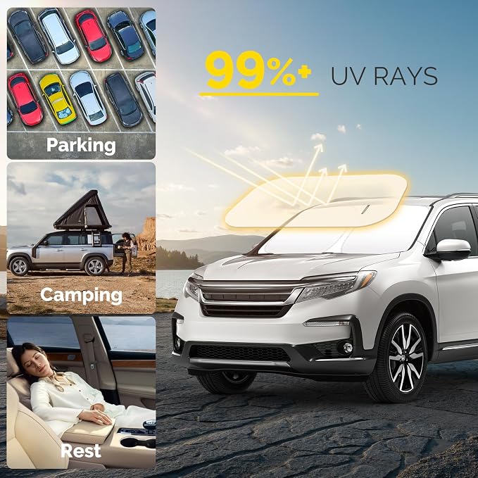 Car Windshield Sun Shade Compatible with 2016-2024 2025 2026 Honda Pilot Accessories Sunshade Custom Foldable Windshield Sun Visor