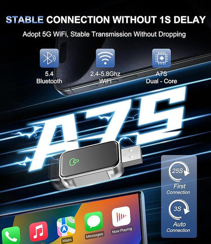 Wireless CarPlay Adapter for Apple iPhone & Android Auto - 2-in-1 Fast & Stable Mini CarPlay Adapter Convert Wired to Wireless, Plug & Play, Auto-Connect, No Delay, BT 5.4, 2.4G/5G WiFi