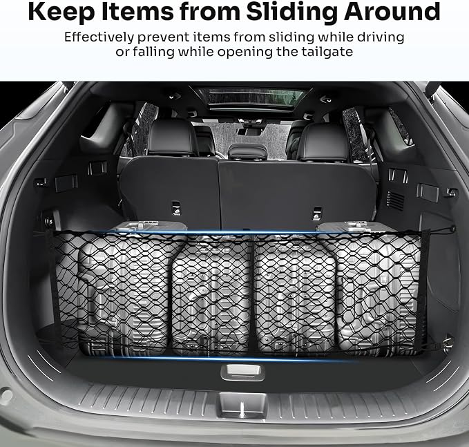 Canvcle Trunk Cargo Net for 2023-2025 2026 Kia Sportage Accessories Envelope Style Mesh Trunk Net Organizer and Storage Stretchable Adjustable Elastic Nylon Rear Cargo Netting with Hooks