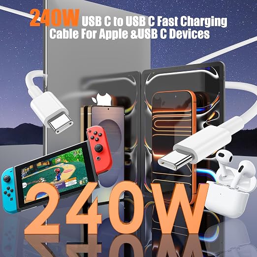 240W USB C to USB C Cable 2-Pack 6.6FT,Type C Fast Charging Cable for iPhone Air 17 16e 16 15 Pro Plus Pro Max，for Galaxy S25/S24, for iPad Pro/Air/mini, for MacBook Pro/Air and More