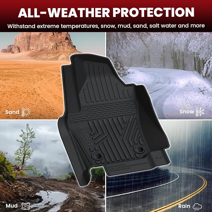 LASFIT Floor Mats for Toyota Tacoma 2024-2026 Double Cab Gas Manual Tran Only (Not Fit Hybrid & Xtra Cab & Auto Trans) All Weather TPE Floor Liners for Custom Fit Tacoma Front&Rear 2 Row Mats