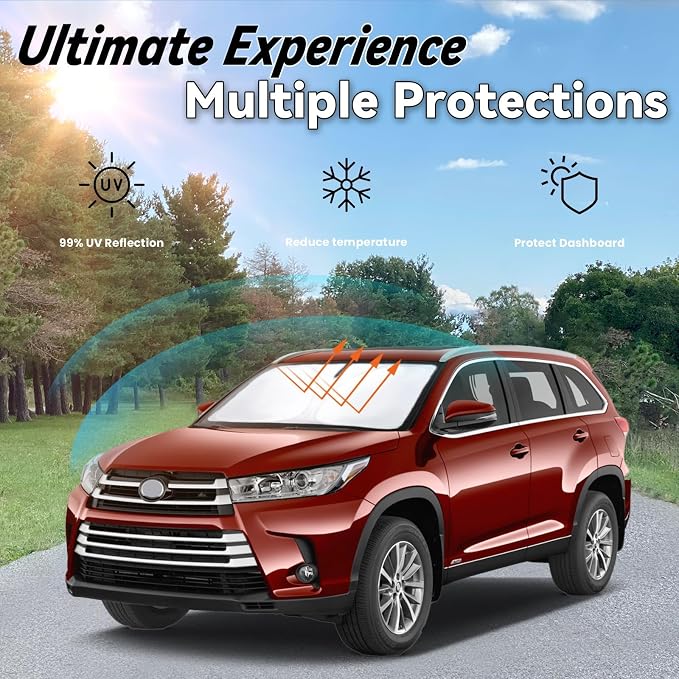 Windshield Sun Shade for Toyota Highlander 2014-2019 L LE XLE Limited Platinum, Car Front Window Sunshade with 240T Sun Visor Protector Blocks UV Rays Heat Sun Shield Accessories