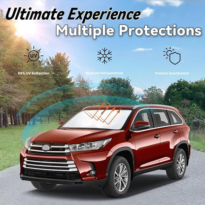 Windshield Sun Shade for Toyota Highlander 2014-2019 L LE XLE Limited Platinum, Car Front Window Sunshade with 240T Sun Visor Protector Blocks UV Rays Heat Sun Shield Accessories