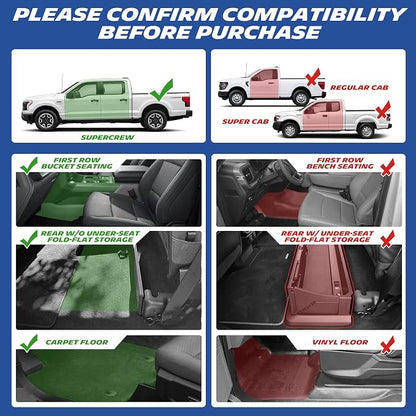 Michelin Vehicle Mats, All-Weather TPE Custom Fit Liner for 2015-2026 Ford F150/2022-2025 Lightning SuperCrew (2nd Row w/o Fold Flat Storage) Carpet Floor, Premier