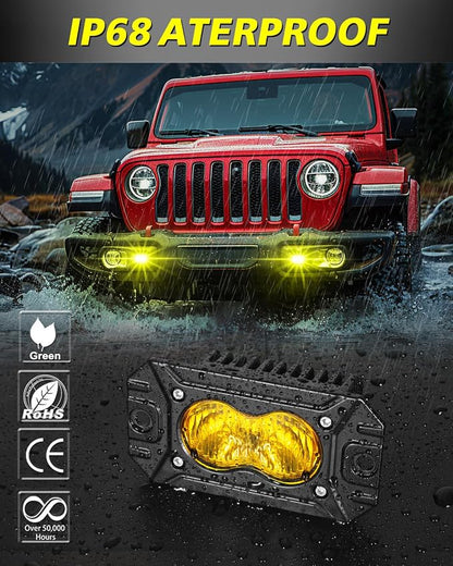 Yellow Flush Mount LED Pods, AKD Part Flood CREE LED Flush Mount Fog Lights 40W Yellow Chase Lights Bumper Driving Backup Reverse Light Pods for Trucks Pickup SUV UTV ATV Snowmobile