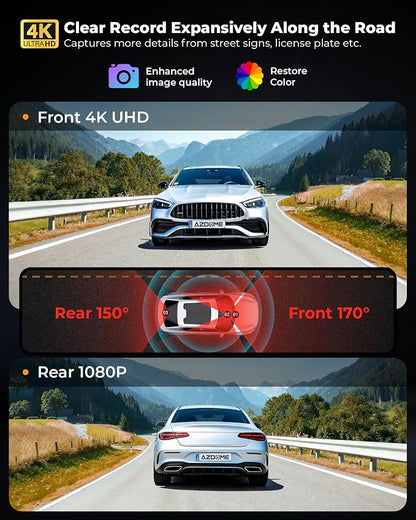 UVVlO Dash Cam Front and Rear - 2026 Upgrade 4k/2k FHD Dash Camera for Cars - 3.59" lPS Display Dual Dashcam w/Free 64GB Card, 5.8GHz WiFi, GPS, Emergency Lock, WDR, Night Vision, 24H Parking Mode