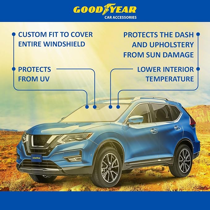 Goodyear Foldable Windshield Sunshade for Nissan Rogue 2014-2020, Car Accessories, Sunshade Cover, Sun Shade Car Windshield, Window Sun Blocker - GY008299