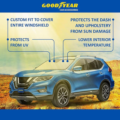 Goodyear Foldable Windshield Sunshade for Nissan Rogue 2014-2020, Car Accessories, Sunshade Cover, Sun Shade Car Windshield, Window Sun Blocker - GY008299