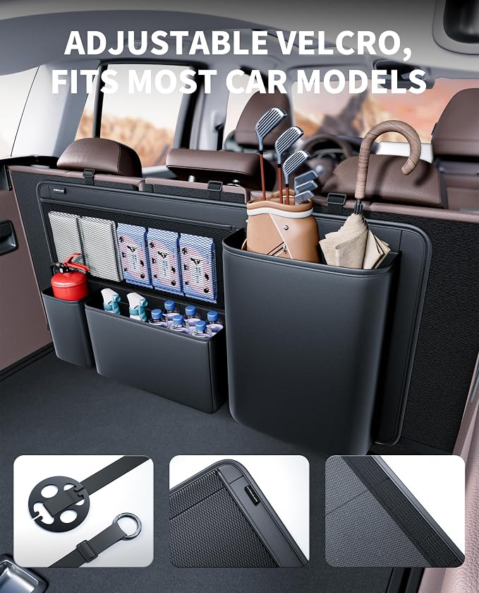 PU Leather Trunk Organizer for SUV, Sedan & Truck | Durable & odor-free rigid PU, 36in vertical storage with 4 pockets, shape-locked & water-wipeable, expands trunk room