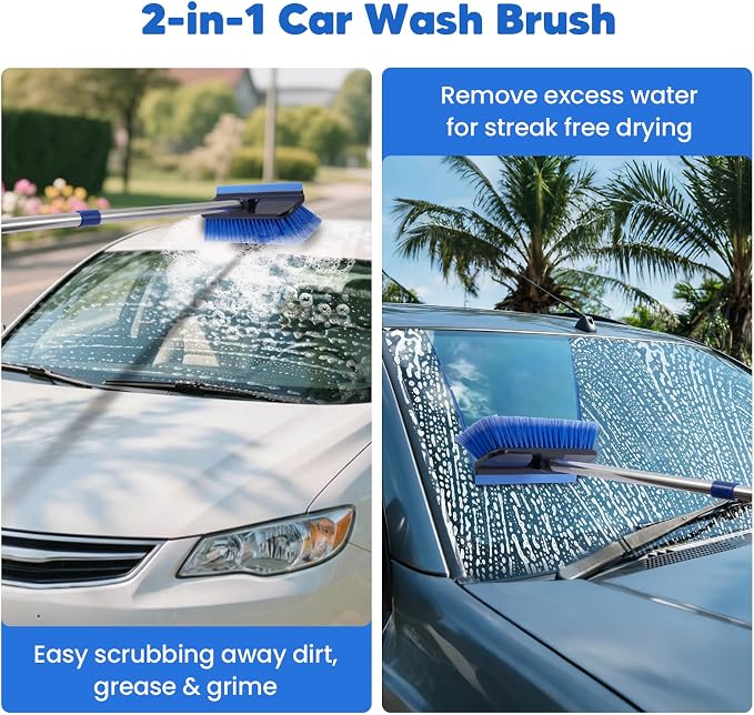 17Pcs Car Wash Kit with Bucket, Car Cleaning Kit with 62" Long Handle Car Wash Brush Mop, Mitt Duster Wheel Brush Detailing Brushes Towel, Car Washing Supplies for Cars RV Truck Exterior and Interior