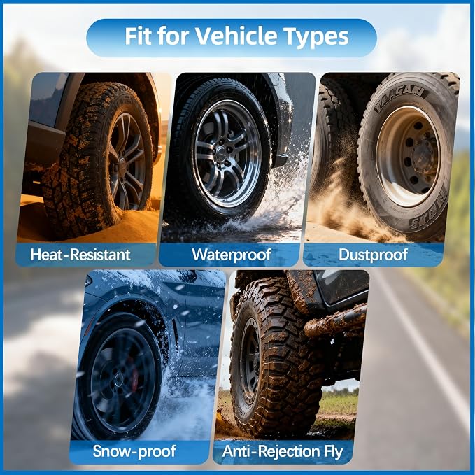 Tire Pressure Monitoring System TPMS, Solar Charge Tire Pressure Monitor with 6 External Sensors & 6 Alarm Modes, 0-144 PSI, Real-time Wireless TPMS for RV SUV Truck - with 6 Tire Valve Caps