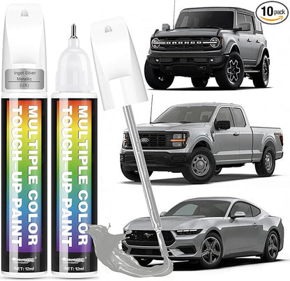 [2-PACK] Ingot Silver Metallic(UX) for Ford Car Touch Up Paint,Pro-Grade Quick Drying-Mirror Polish Effect,Quick & Easy Premium Car Scratch Remover,Easy to Use