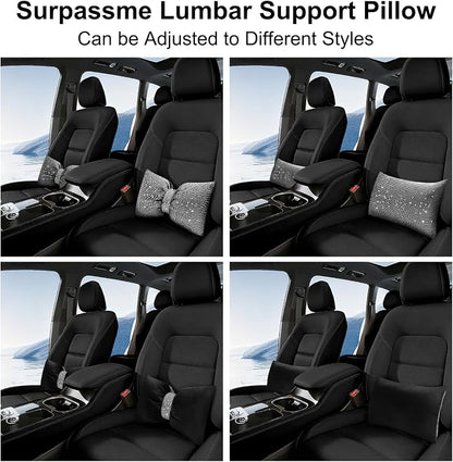 surpassme Rhinestone Lumbar Support Pillow for Car, Bling Back Support Pillow/Cushion Car Accessories for Women(White)