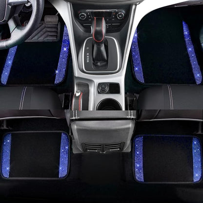 CAR PASS 23 PCS Bling Diamond Car Accessories Set for Women, Leather Seat Covers Full Set Sparkly Rhinestone15'' Steering Wheel Covers Shining Diamond Floor Mats Cute Car Interior Sets,Blue